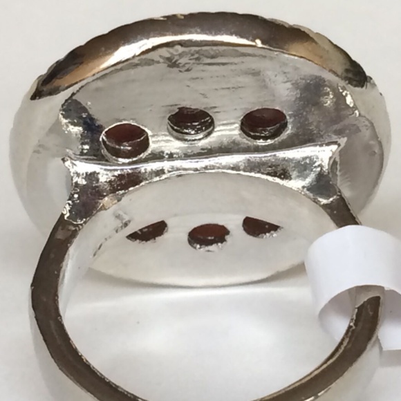 Silver Cameo Cocktail Ring Vintage Victorian Lady Size 7  Plated Beige - Picture 7 of 8